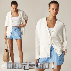J. Crew Marina White V-Neck Cotton Blend Cardigan Sweater Size Small